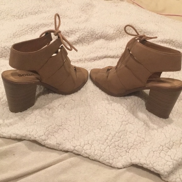 Soda Lace Up Cutout Bootie Peep Toe Heels - Picture 4 of 11